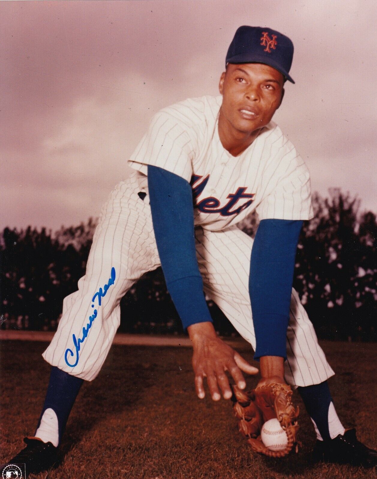 CHARLIE NEAL NEW YORK METS ACTION SIGNED 8x10