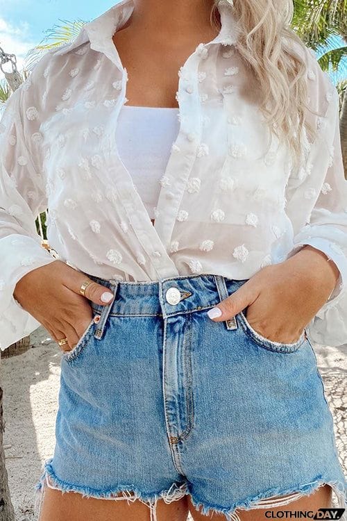 Pom Pom Turn-down Collar Shirt