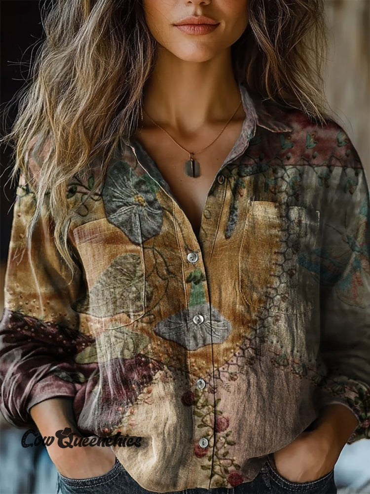 Art Print Casual Long Sleeve Comfortable Cotton Shirt Multicolor / S