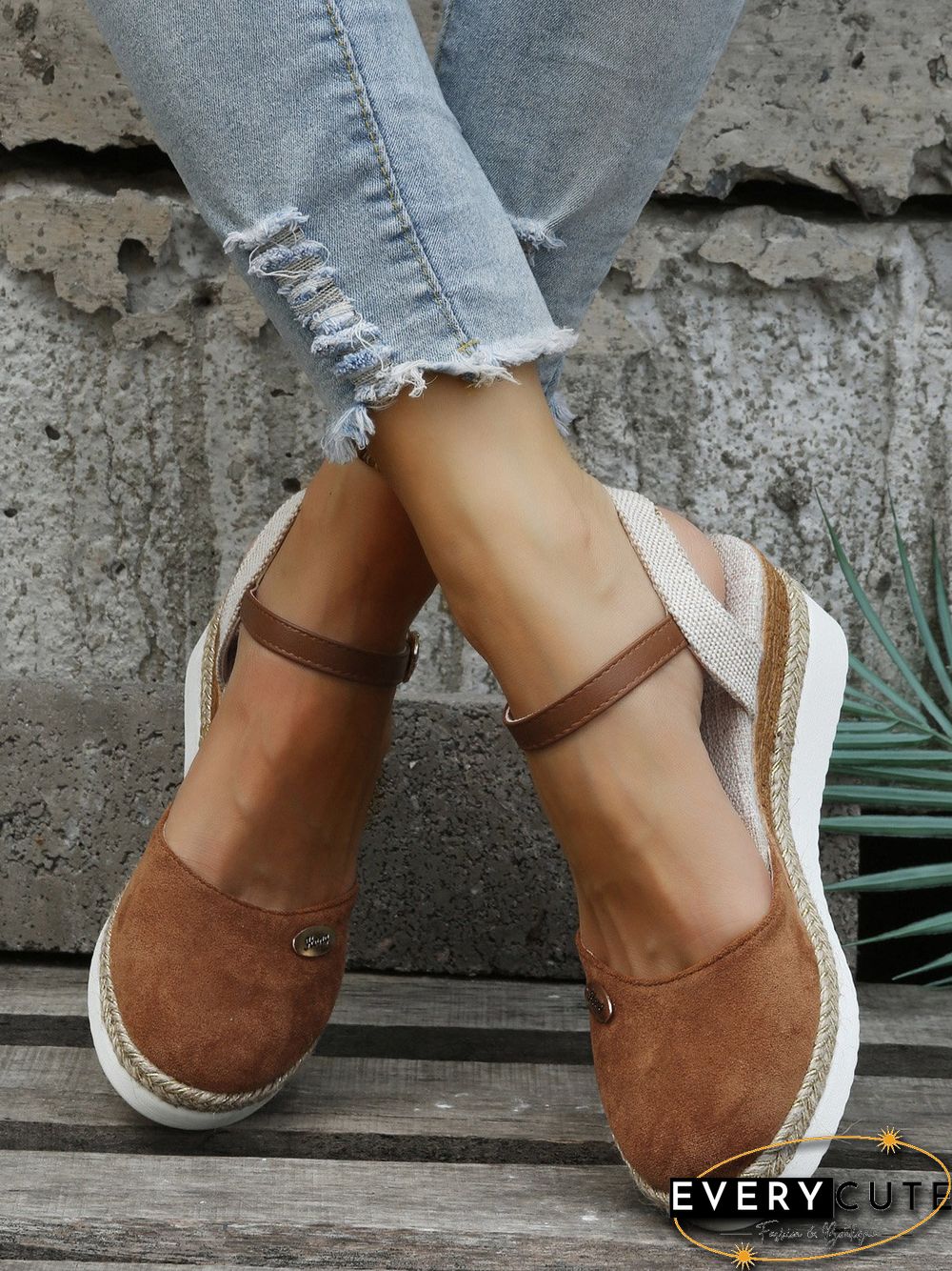 Women Color Block Summer Vacation Braided Non-Slip Block Heel Espadrille Sandals Adjustable Buckle EVA Wedges&Flatform