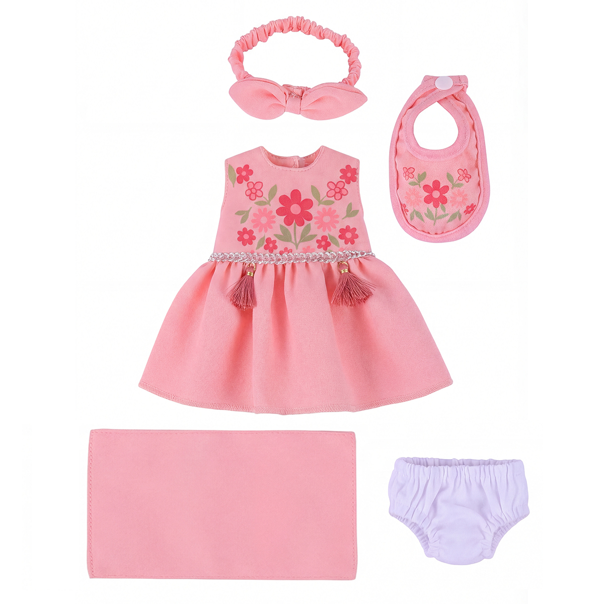 12-Inch Light Pink Floral Dress Five-Piece Set for Reborn Dolls