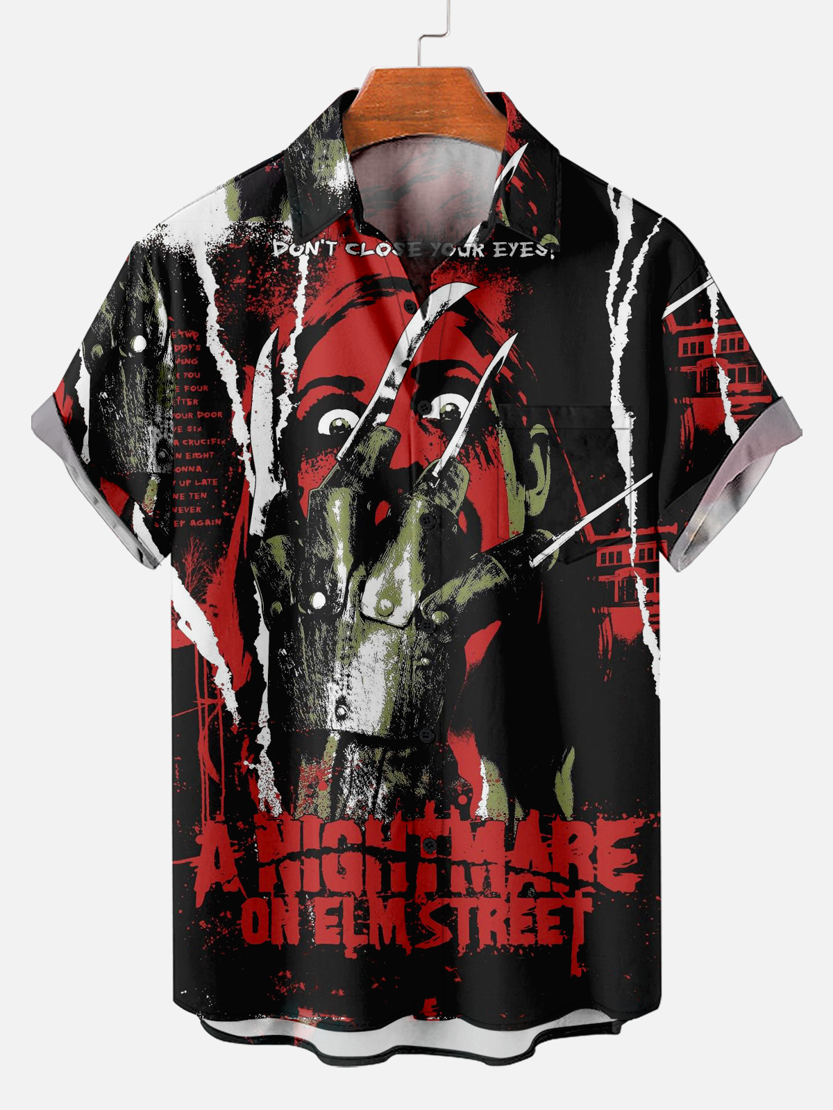 Men's Horror Movie Character Claw Nightmare Print Shirt PLUSCLOTHESMAN