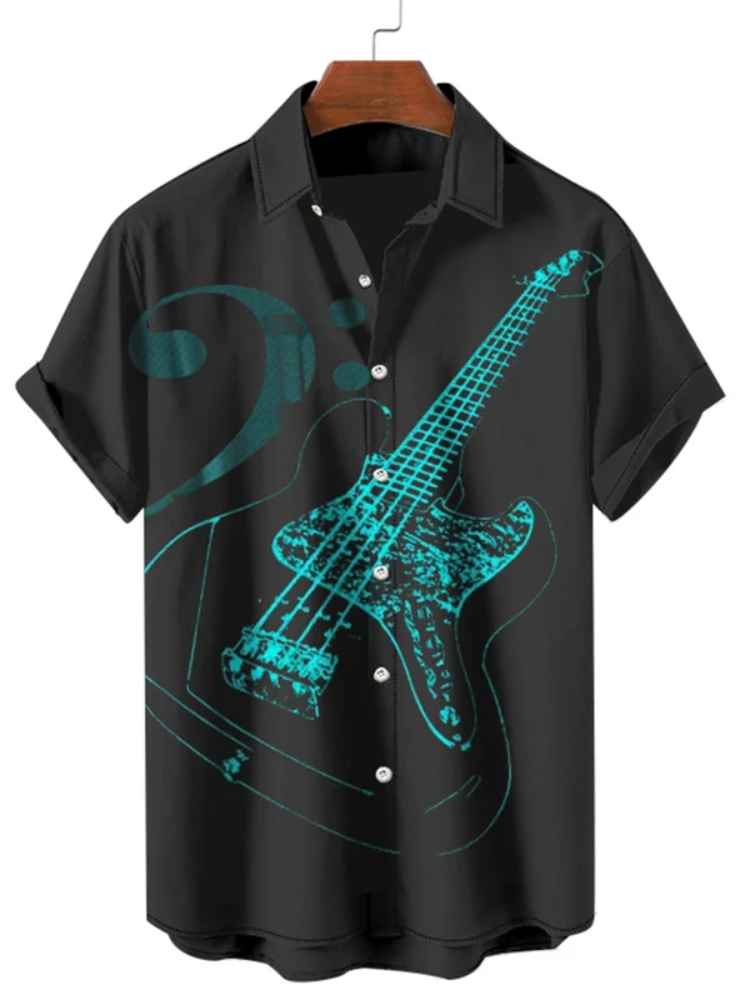 BrosWear Music Bass Clef Fashion Print Short Sleeve Shirt
