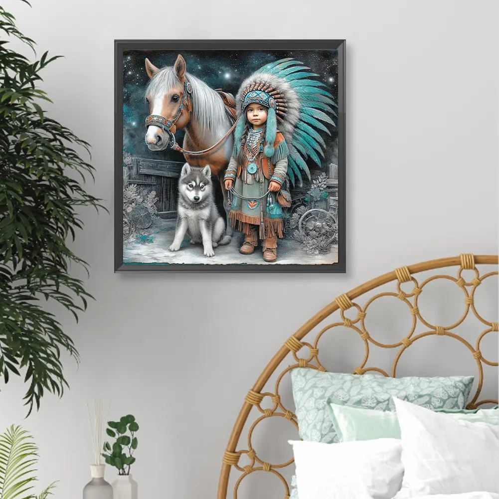 Diamond Painting - Full Round Drill - Indians Horse(Canvas|40*40cm)