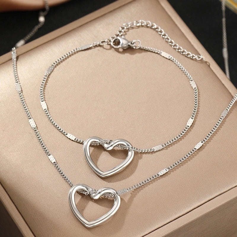 Minimalist Heart Shape 304 Stainless Steel Gold Plated Plating Hollow Out Jewelry Set