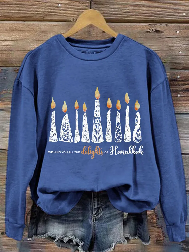 Women's Wish You All The Deligts Of Hanukkah Printed Sweatshirt