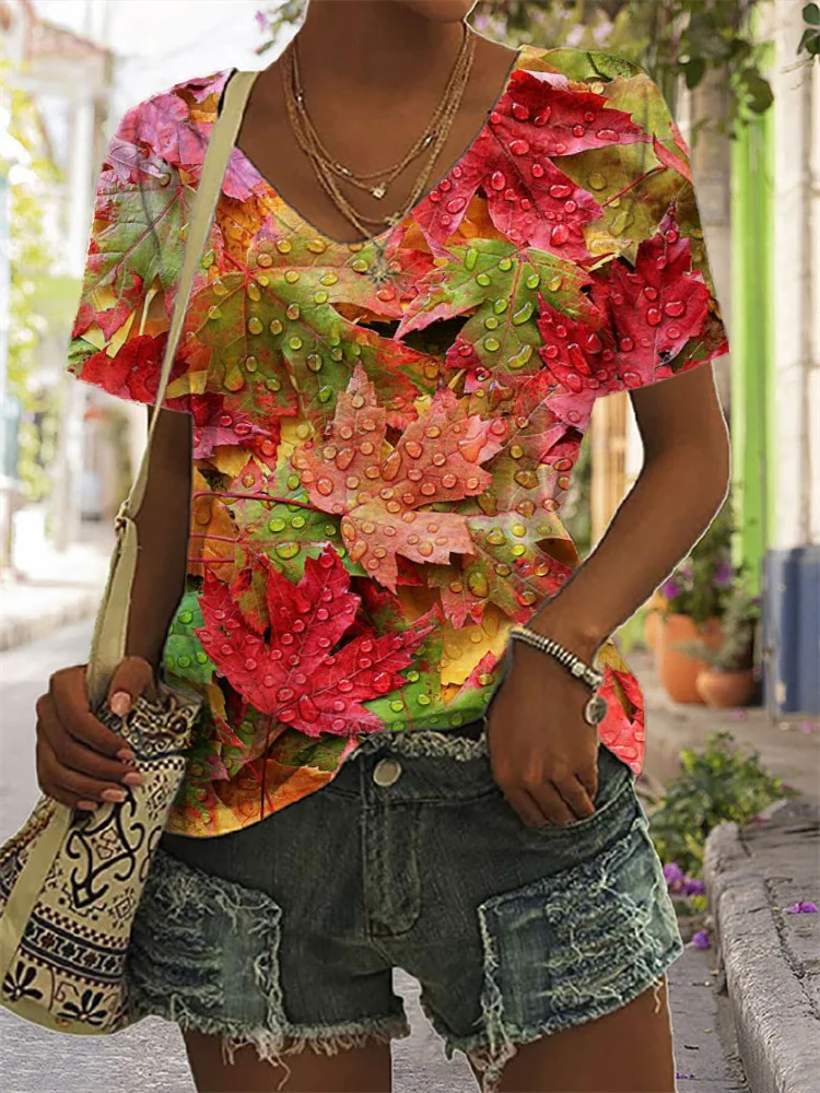 Fresh Fallen Leaves Art V Neck T Shirt