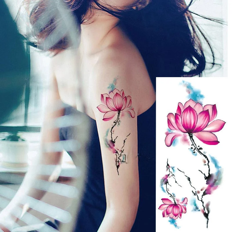 1 Piece Temporary Tattoo Sticker Colorful Peach Blossom Design Women Shoulder Body Art Water Transfer Tattoo Sticker Fashion