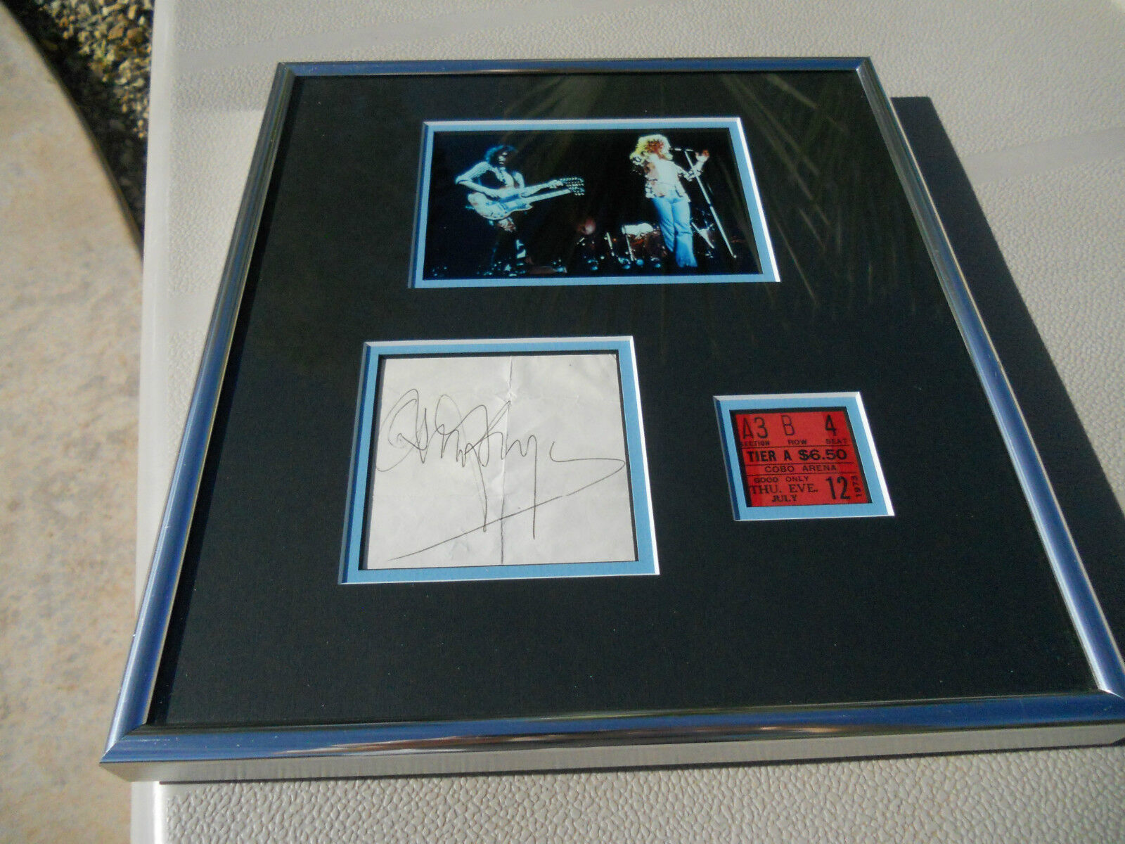 Jimmy Page Led Zeppelin 1973 Signed Cut Framed W Ticket & Photo Poster painting PSA Certified