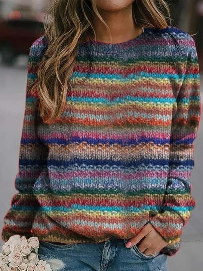 Women's Striped Print Raglon Sleeve Sweatshirt