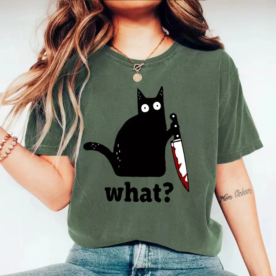 Eagerlys Funny Black Cat T-shirt Eagerlys