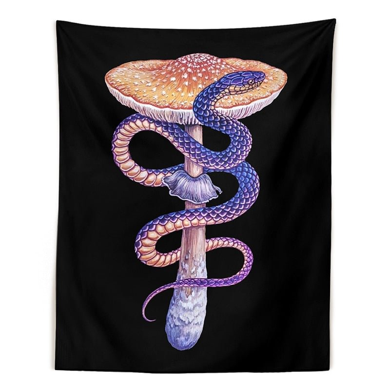 Mushroom Tapestry Wall Hanging black Tapestry Colorful mushroom snake Chart Aesthetic Tapestries Livingroom Bedroom Home Decor