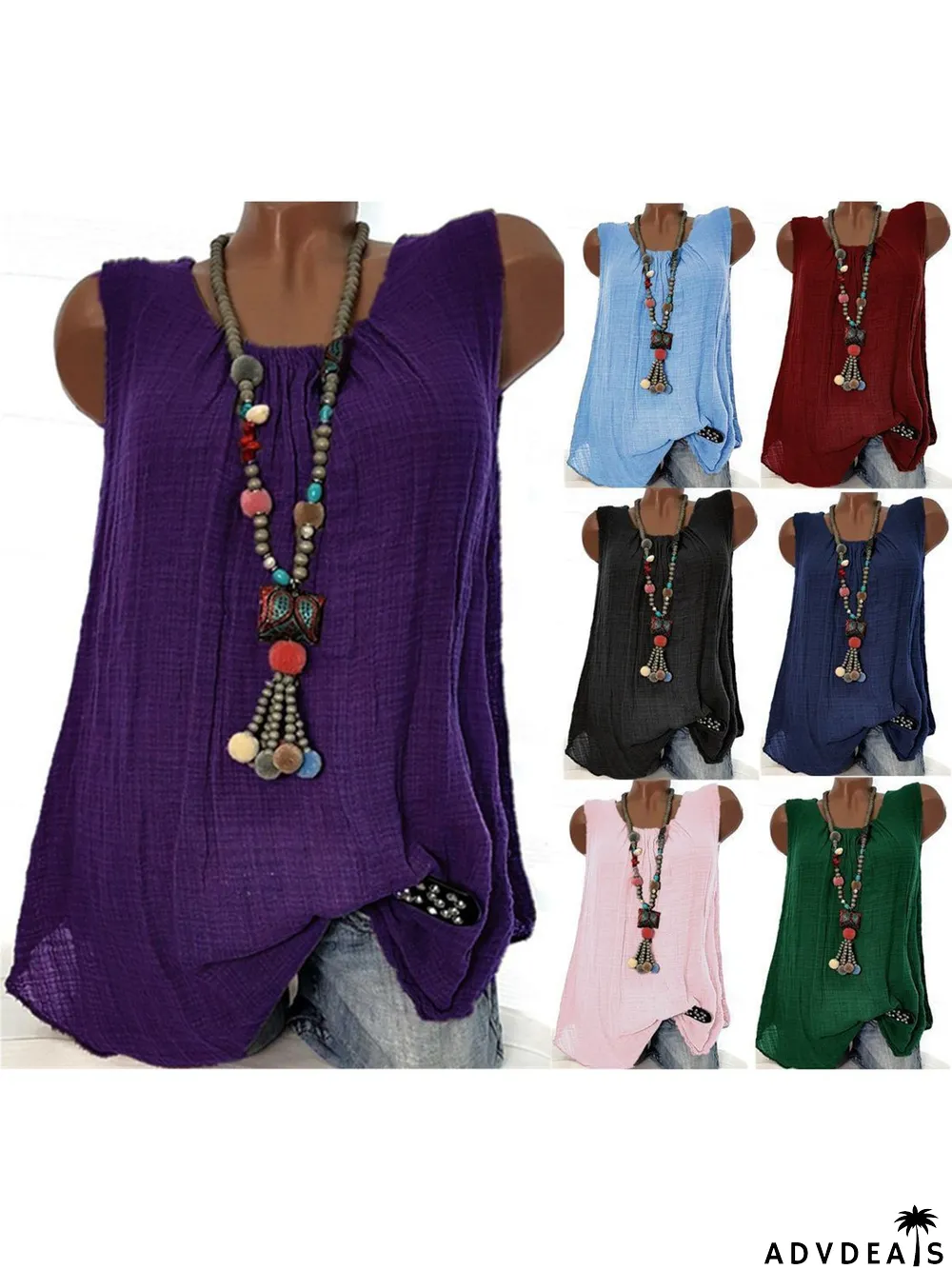 Women Round Neck Sleeveless Casual Tanks