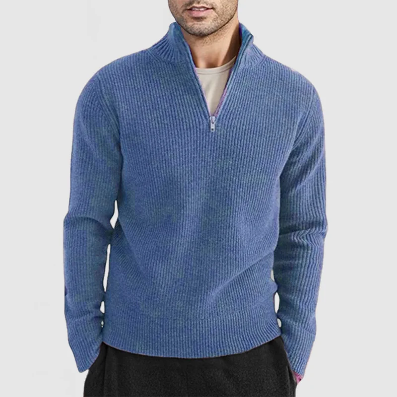 Men's Casual Stand Collar Zipper Long Sleeve Sweater
