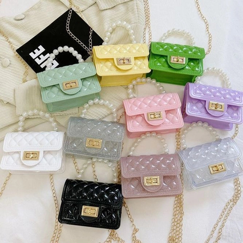 Women's Small PVC Lattice Elegant Square Lock Clasp Jelly Bag