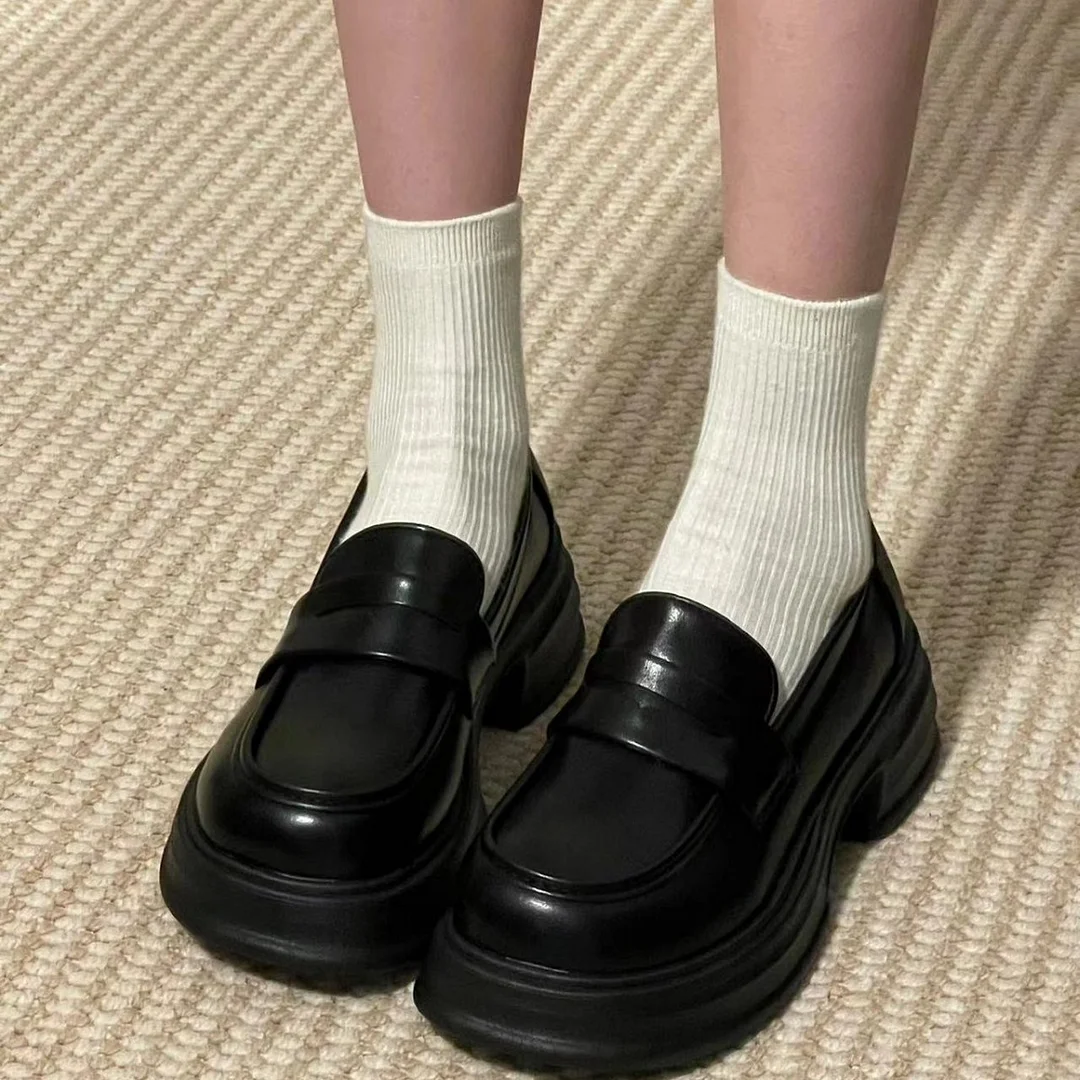 Yyvonne Soft Leather Single Shoes Women's Spring New College Style Black Leather Shoes With A British Foot Pedalle