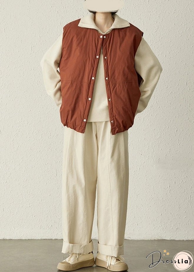 Vintage Brick Red Oversized Pockets Fine Cotton Filled Puffers Vests Winter