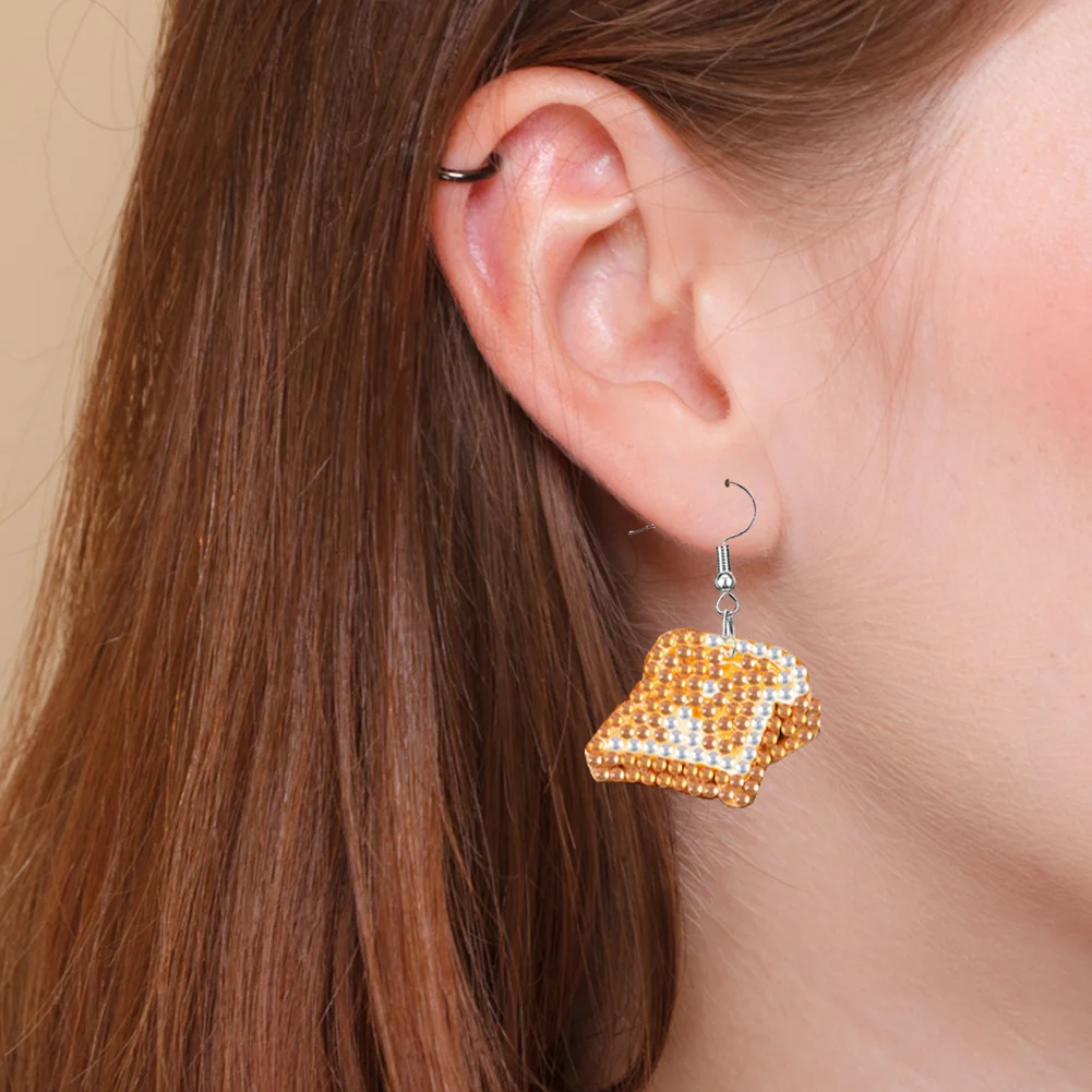 4 Pairs Food Double Sided Diamond Painting Earrings DIY Earrings Making Kit