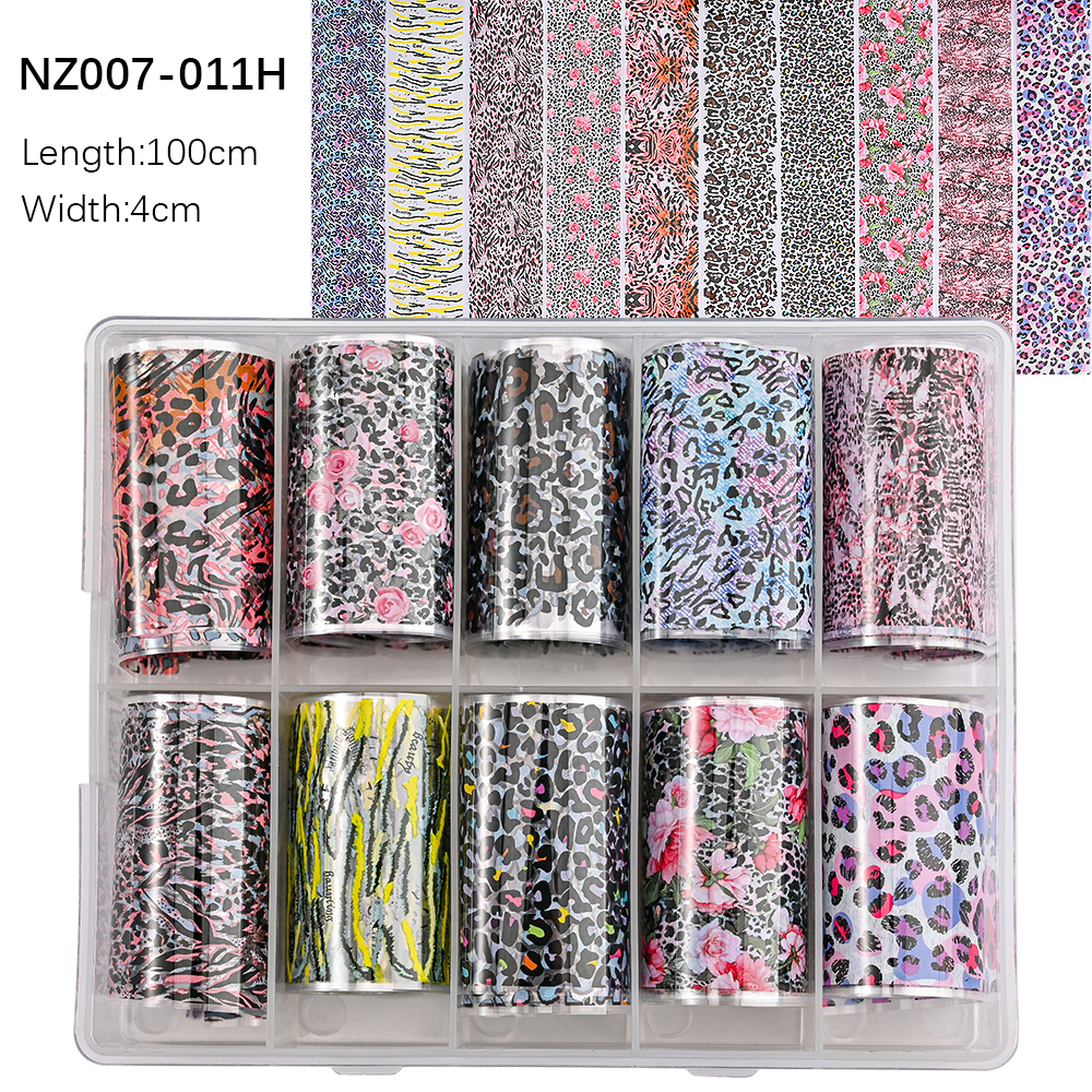 Kissbake 10pcs 4x100cm Nail Transfer Foil Paper Sticker Set Luxury Foil Nails Logo Transfer Nail Stickers Designer Fashion Nail Art Decal