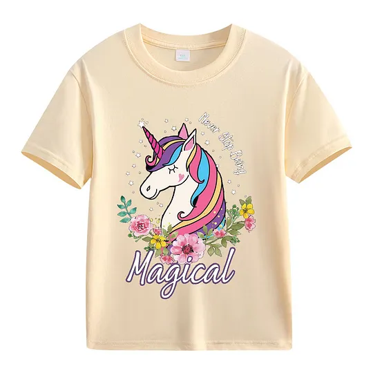 【2Y-13Y】Never Stop Being, Magical Unicorn Graphic T-Shirt For Kids