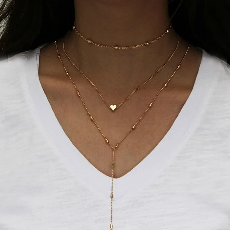 Fashion Casual Heart Pendant Necklace Set