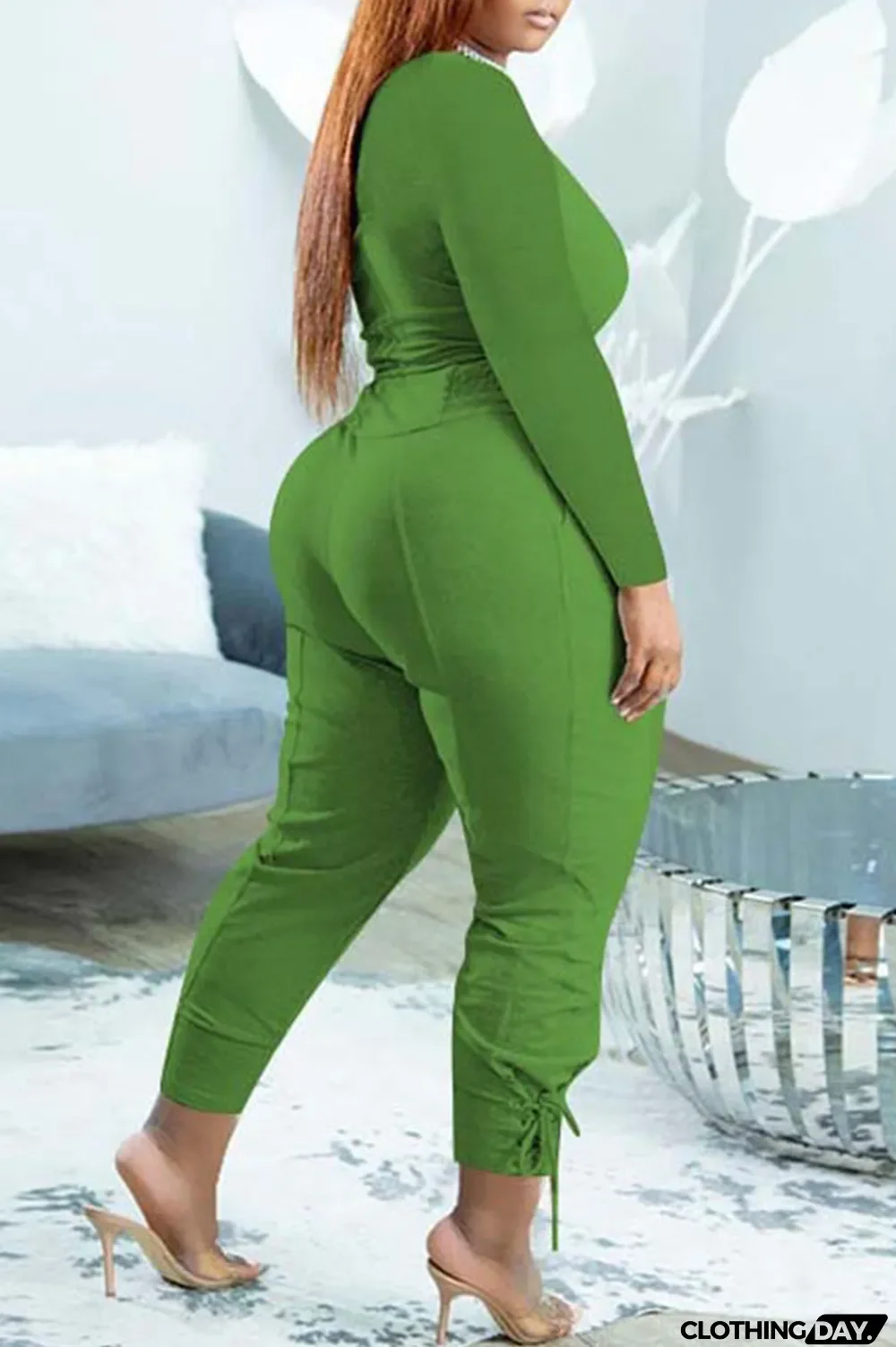 Black Casual Solid Bandage Patchwork V Neck Long Sleeve Two Pieces