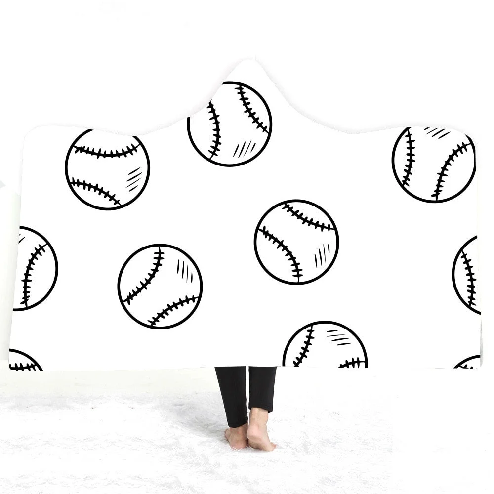 Hooded Blanket 3D Printed Baseball For Home Sofa Sherpa Fleece Hoodie Blanket Microfiber Throw Blanket For Adults Drop Shipping