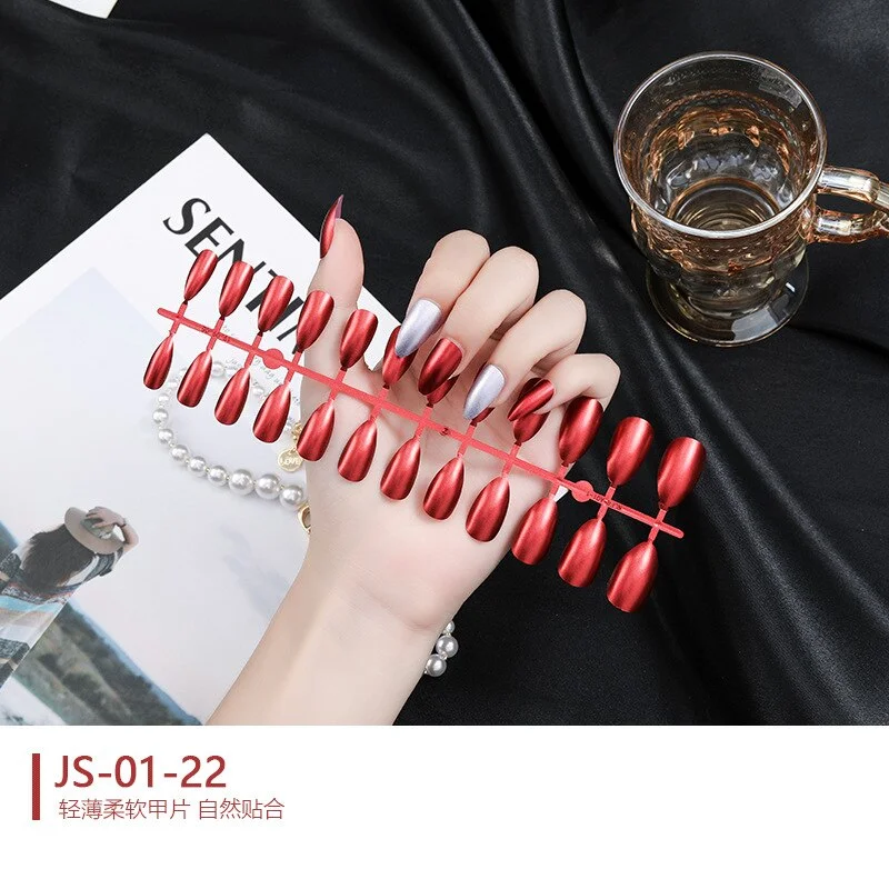 1 Sets 24 Pieces/Set Metallic Reflection Effect Almond Shape Full Cover 10 Sizes False Nail Tips Perfect For Night Out-Nail Inspo