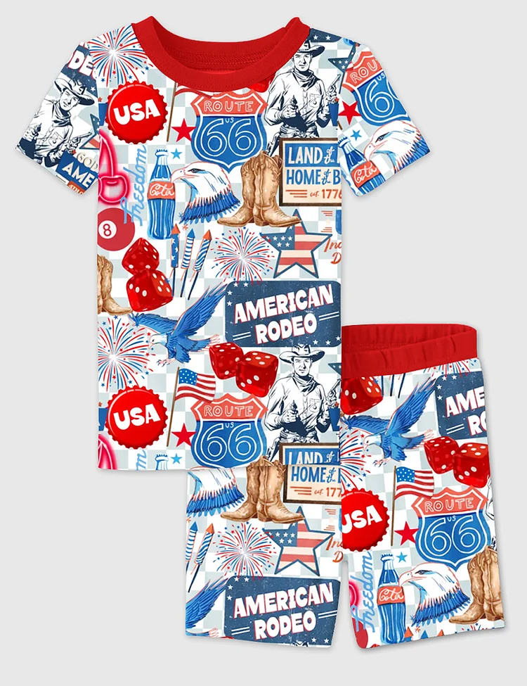 Kid's Western Collage 4th Of July Independence Day Print Pajama Set