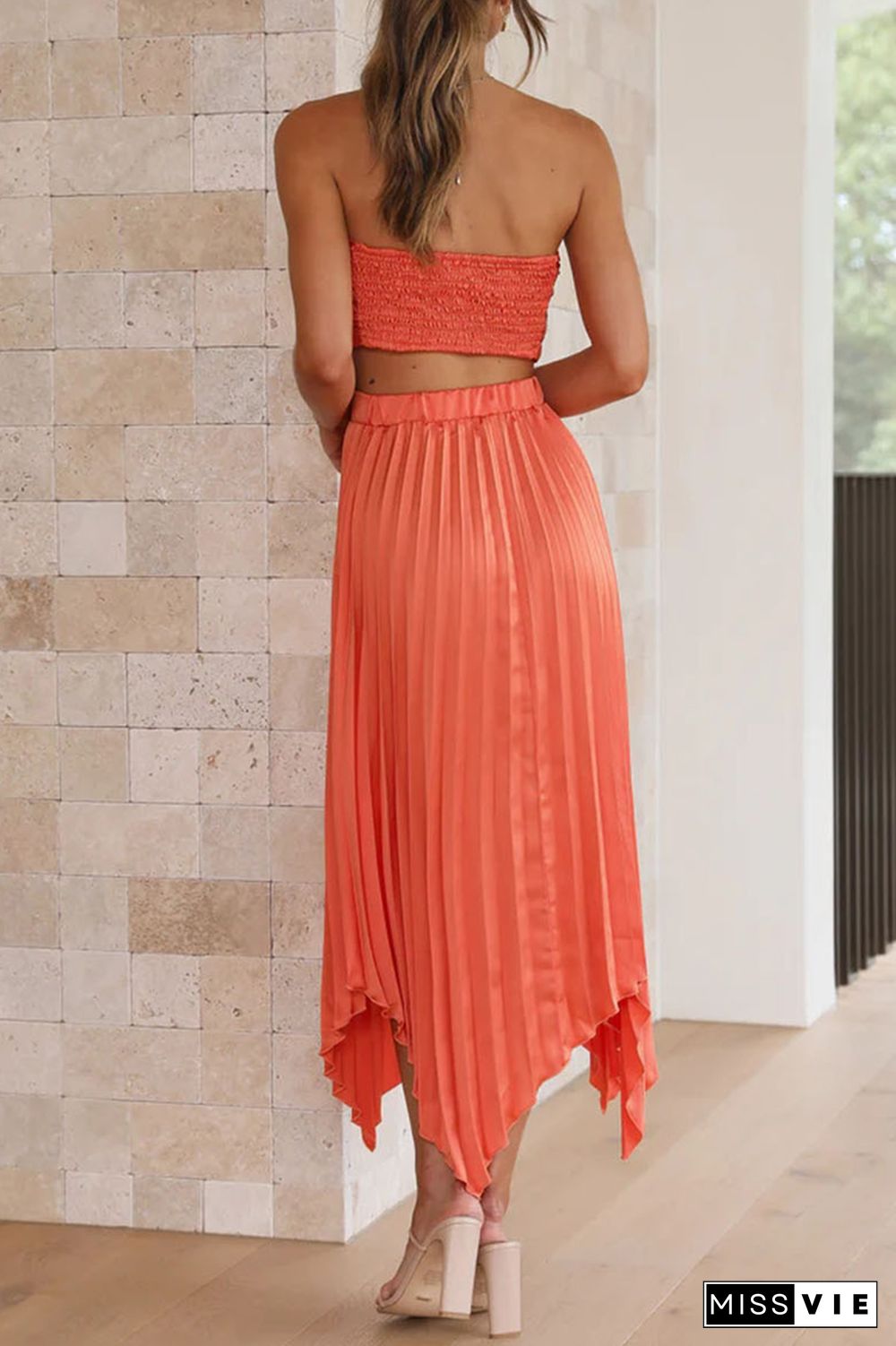 Sexy Vacation Solid Frenulum Strapless Sleeveless Two Pieces