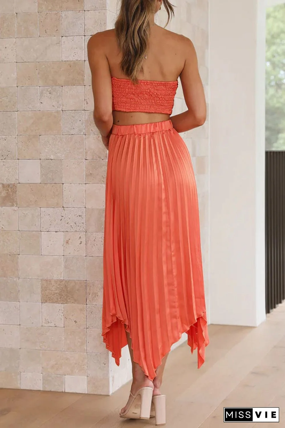 Sexy Vacation Solid Frenulum Strapless Sleeveless Two Pieces