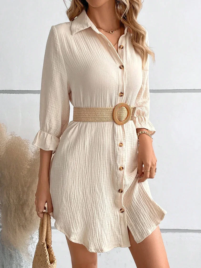 Women's Button Solid Color V-Neck Half Sleeve Maxi Dress