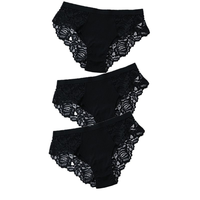 3PCS Soft Cotton Women Underwear Panties Solid Comfort Underpants Seamless Lace Briefs For Woman Sexy Low-Rise Panty Intimates
