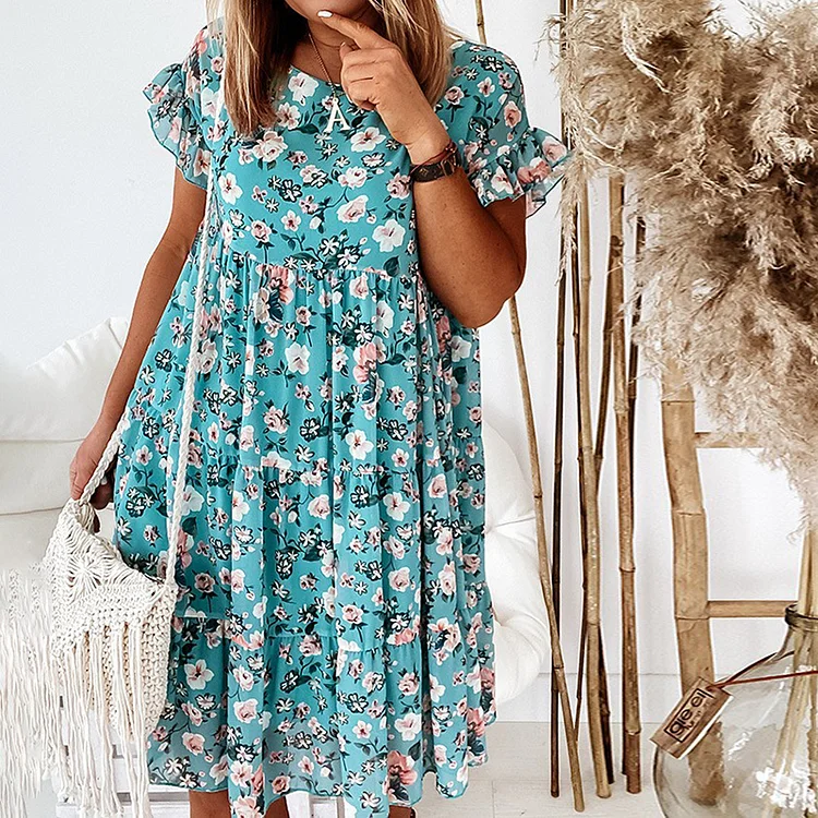 Comstylish Bohemian Floral Printed Midi Dress