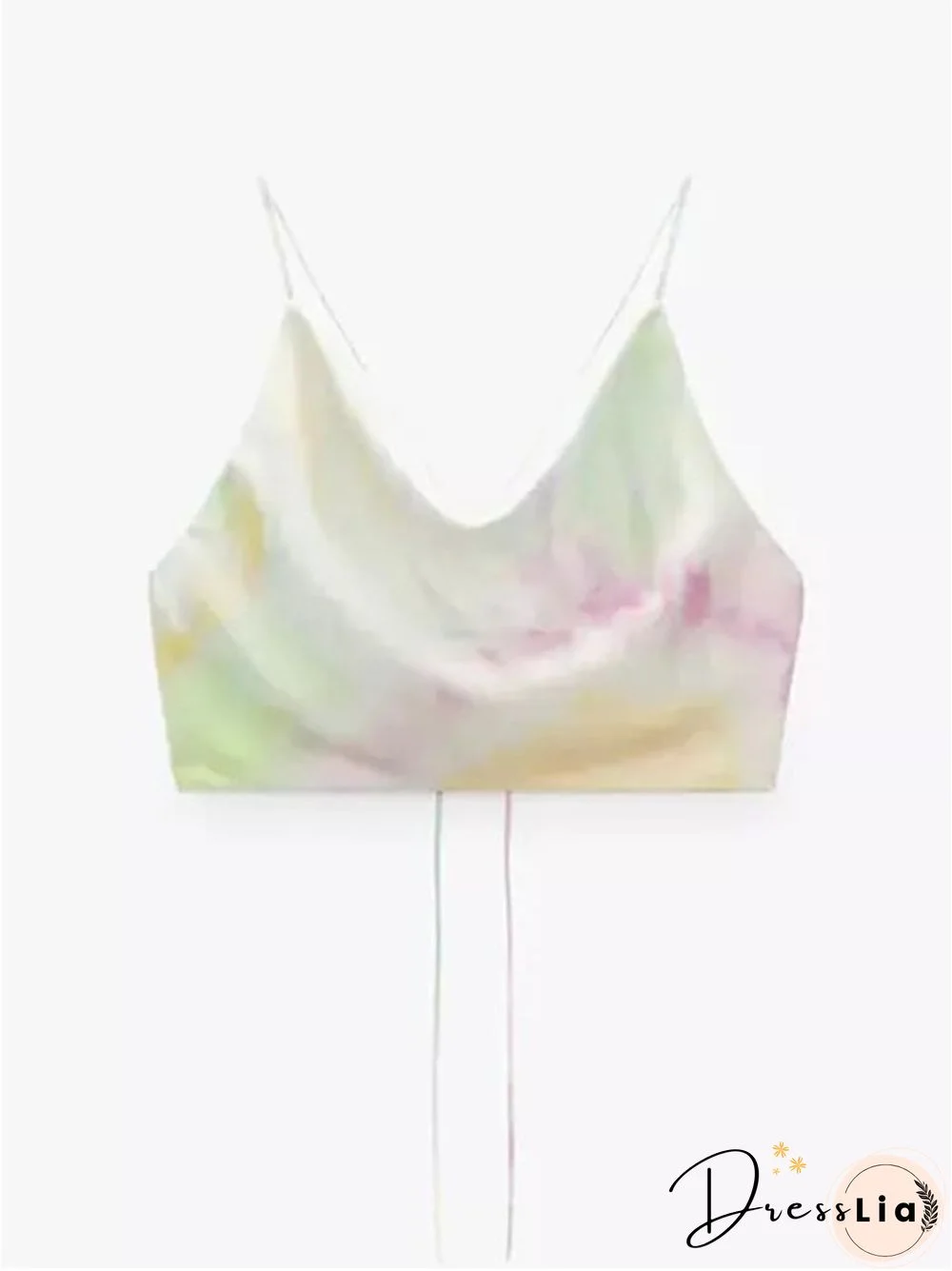 Summer White Satin Top Woman Pink Crop Top Sexy Backless Tank Tops Women Camisole Beachwear Tie Dye Strap Tops
