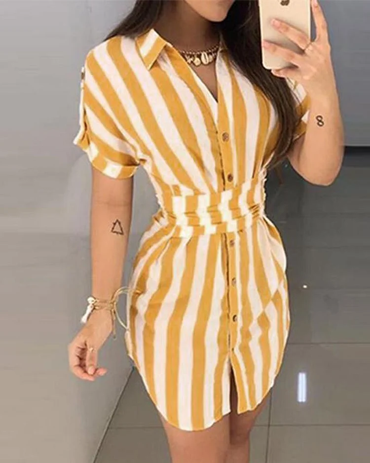 Women's Striped Printed Shirt Dress P4418976520