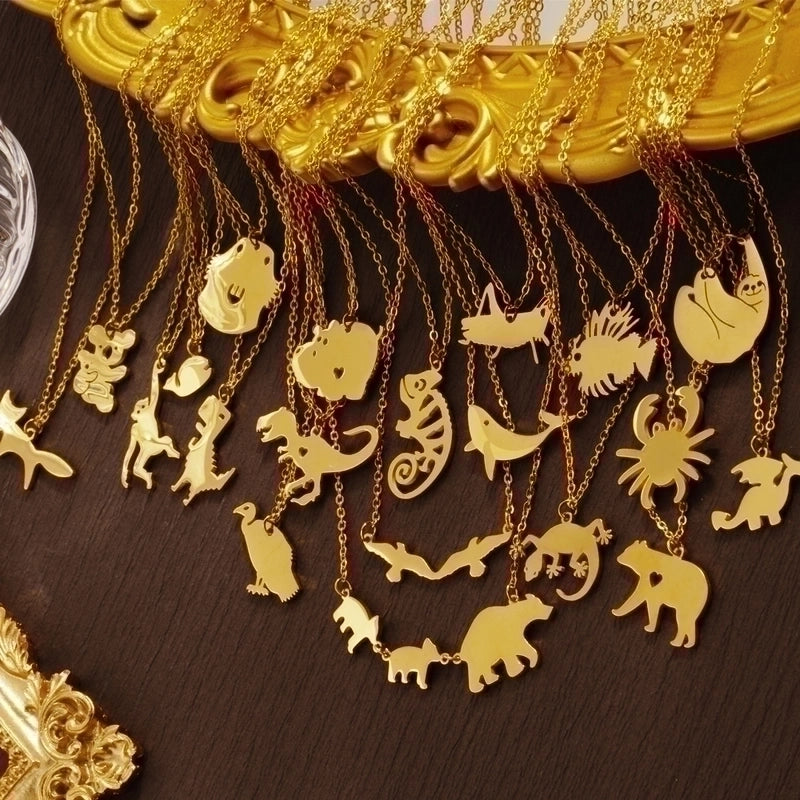 304 Stainless Steel 18K Gold Plated Minimalist Classic Style Plating Little Bear Dinosaur Pendant Necklace