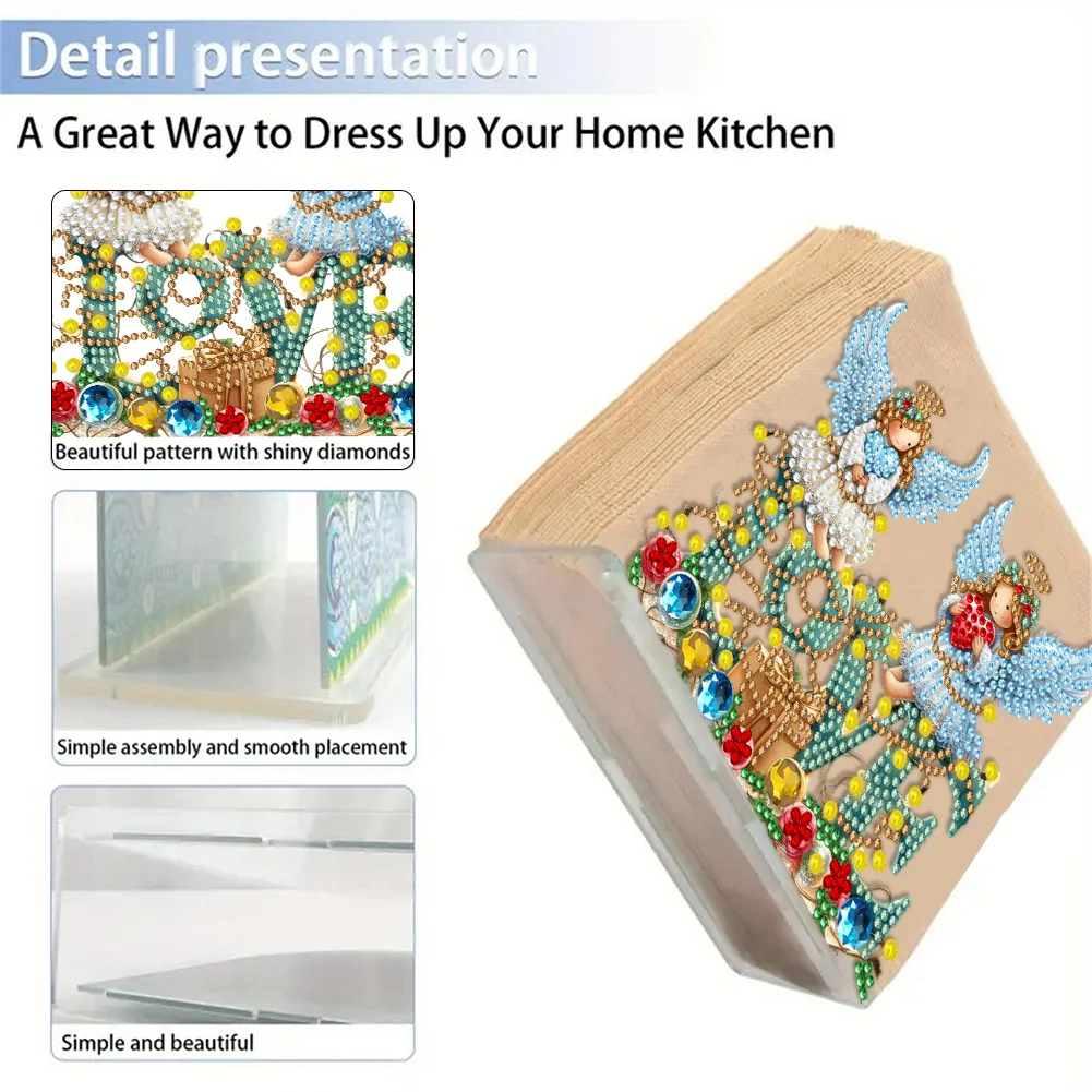 5D DIY Christmas Acrylic Double Sided Diamond Art Paper Towel Storage Rack Decor