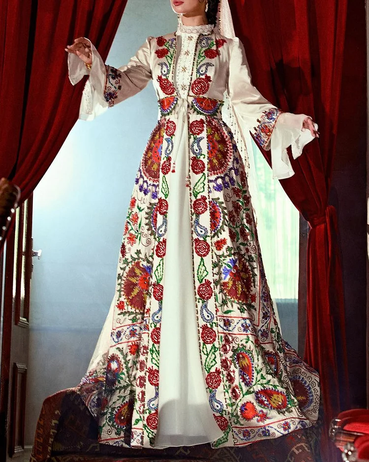 Women's Long Sleeve Embroidered Kaftan Dress