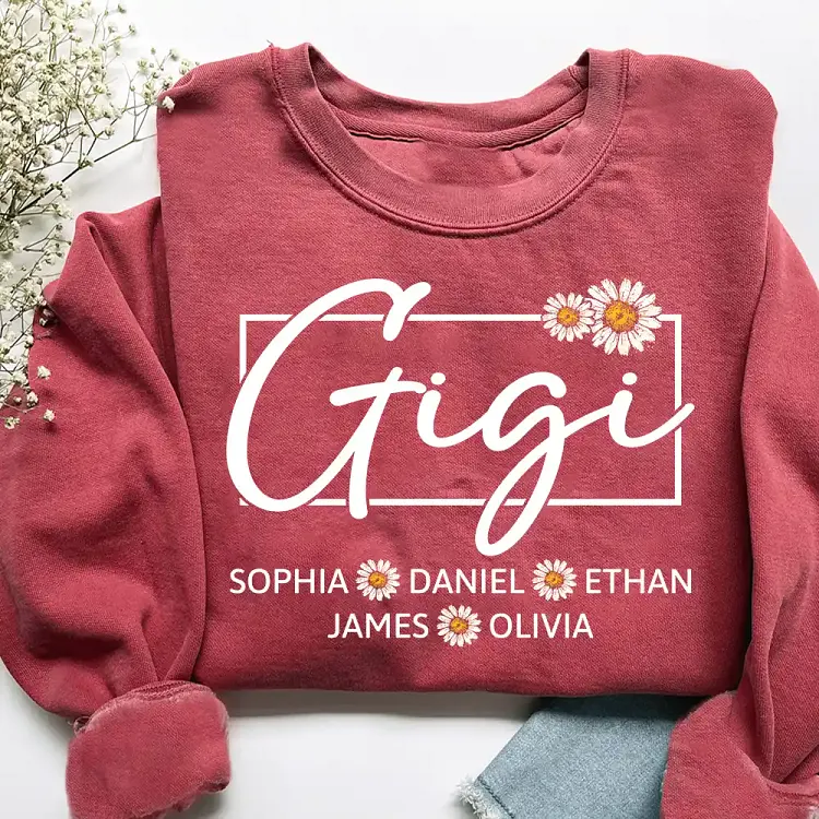 Custom Gigi Sweatshirt with Kids Names, Personalized Daisy Flower Grandma Shirt, Cute Family Gift for Gigi from Grandchildren