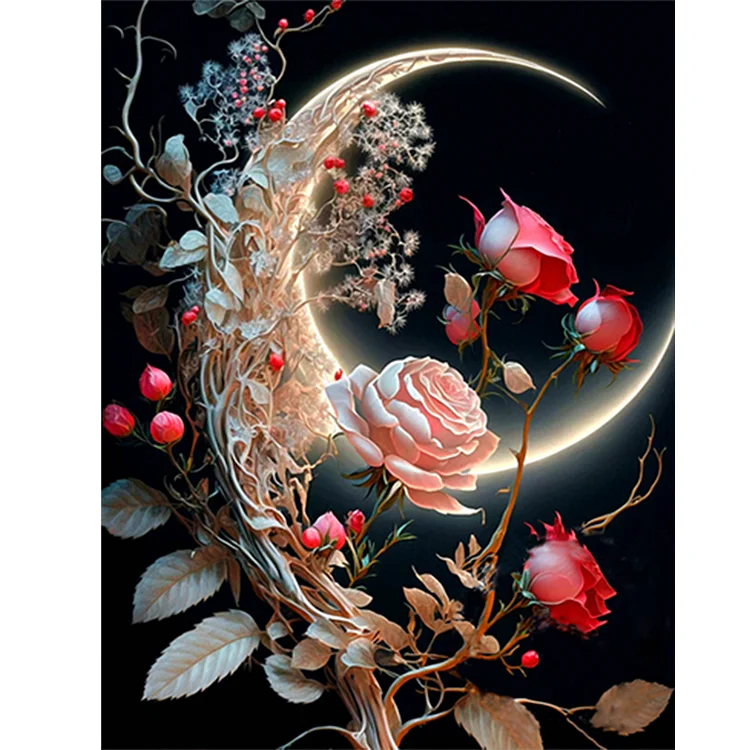 Diamond Painting Bright Moon Flowers 006, Full Image - Painting