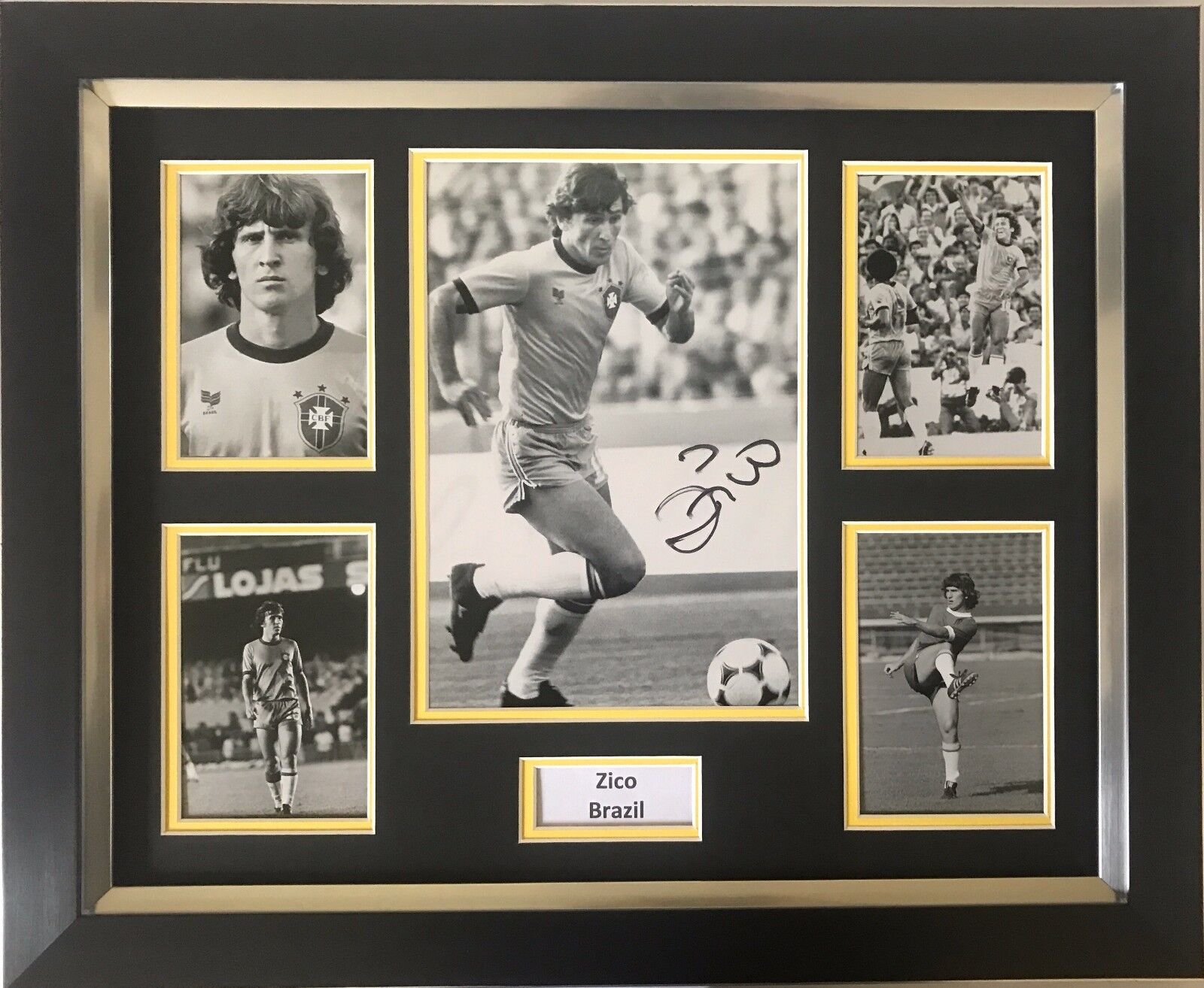 ZICO HAND SIGNED BRAZIL FRAMED Photo Poster painting DISPLAY 1.