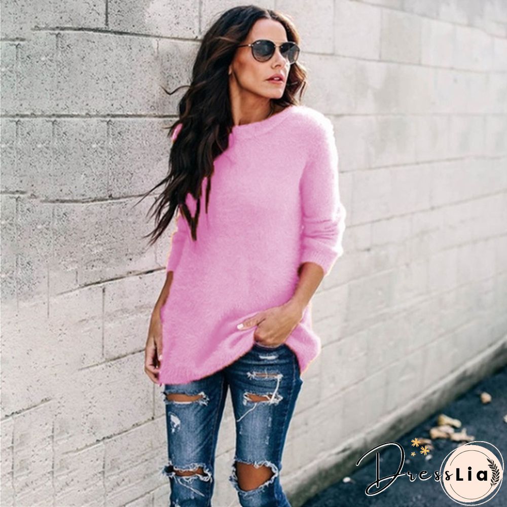 New Women Sweater Autumn And Winter Fashion Casual Round Neck Long Sleeve Knitted Sweaters Top Plus Size