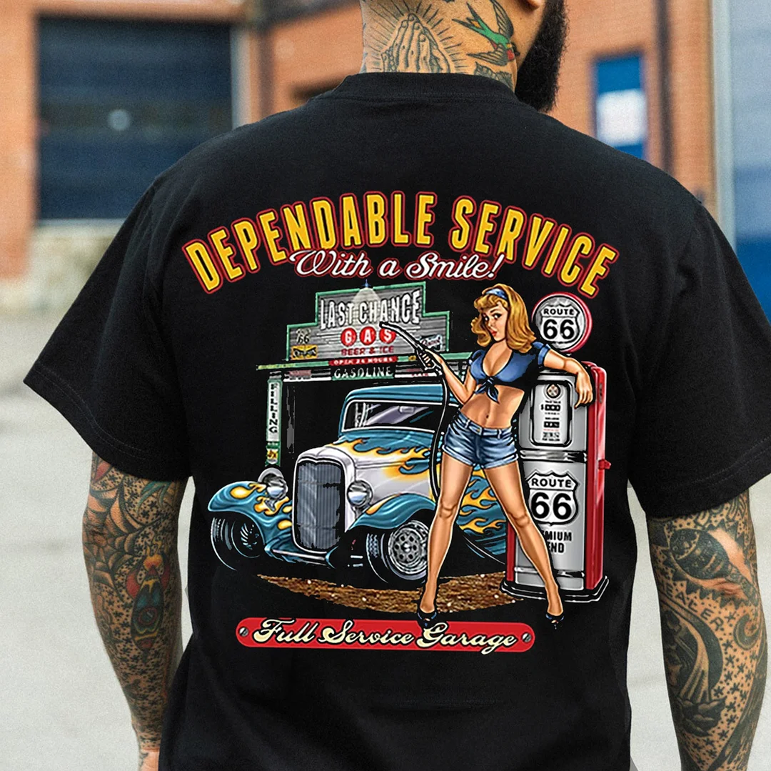 DEPENDABLE SERVICE Sexy Lady&Classic Car Print Men's T-shirt
