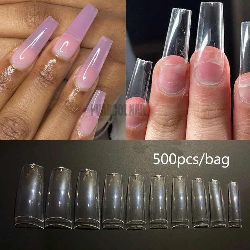 Extra Long No C Curve Stiletto False Nail Tips Acrylic Gel Clear Half Cover Fake Finger Professional Extensioin Coffin Manicure-Nail Inspo