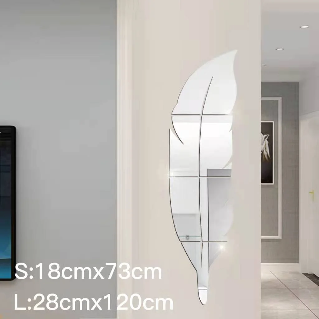 1pcs Feather Reflector Ball Room Bathroom Decor Acrylic Wall Mirror Irregular Mirror Living Room Decoration Mini Sticker Mirror