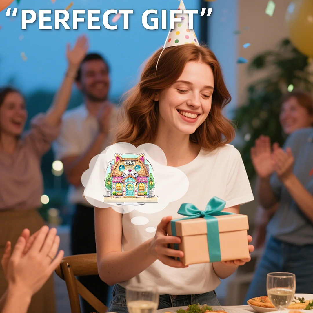 Cat House DIY 2D Flat Acrylic Desktop Diamond Art Kit 24x22cm Desktop Decor