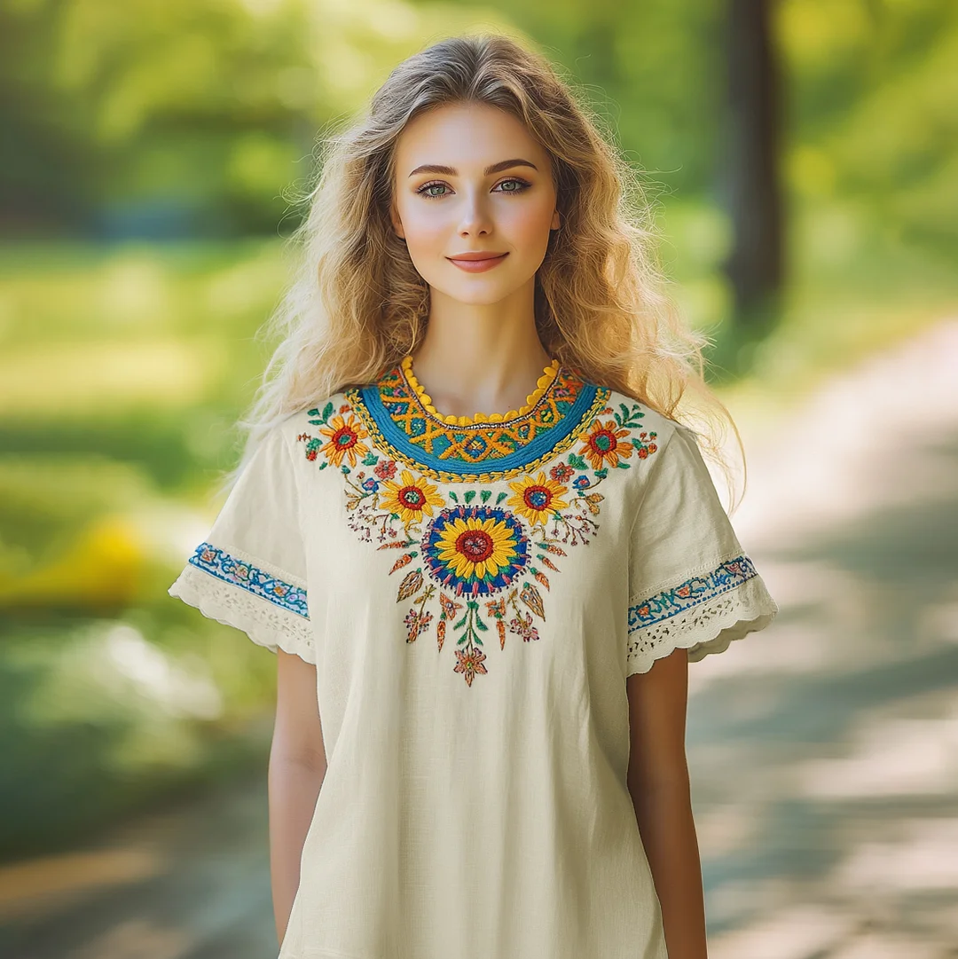 Vintage Ukrainian Flower Embroidery T-shirt