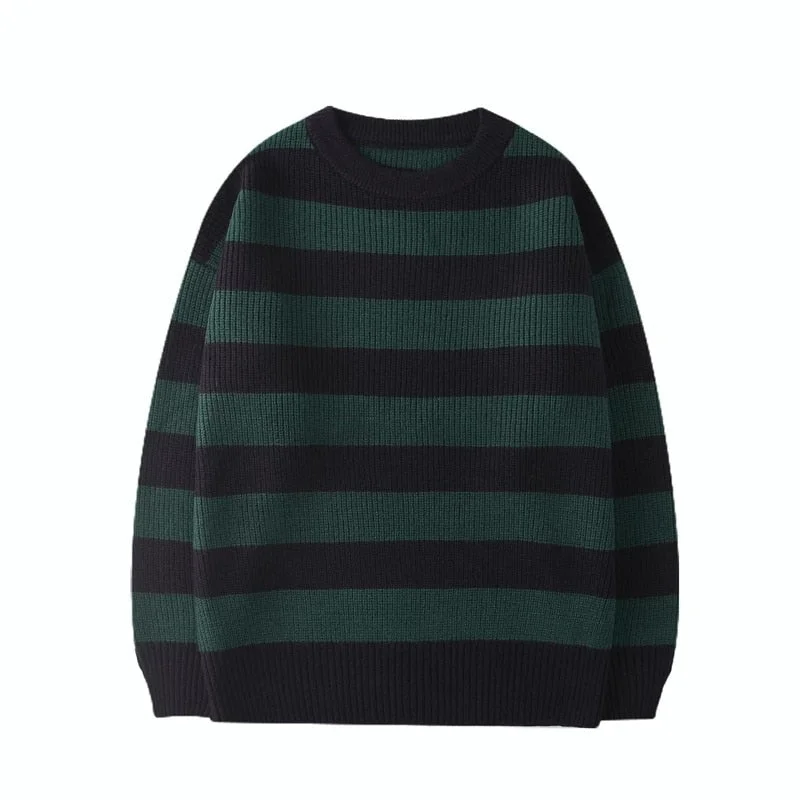 New Oversized Pullovers Sweater Jumper Mujer Woman Autumn Winter O-Neck Korean Casual Loose Stripe Thick knitted Sweater