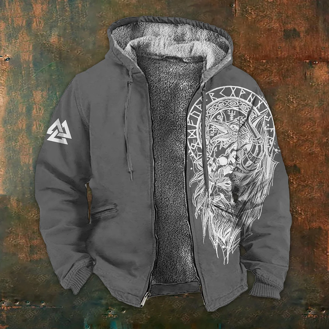 Men's Vintage Viking Totem Print Casual Zipper Sweatshirt